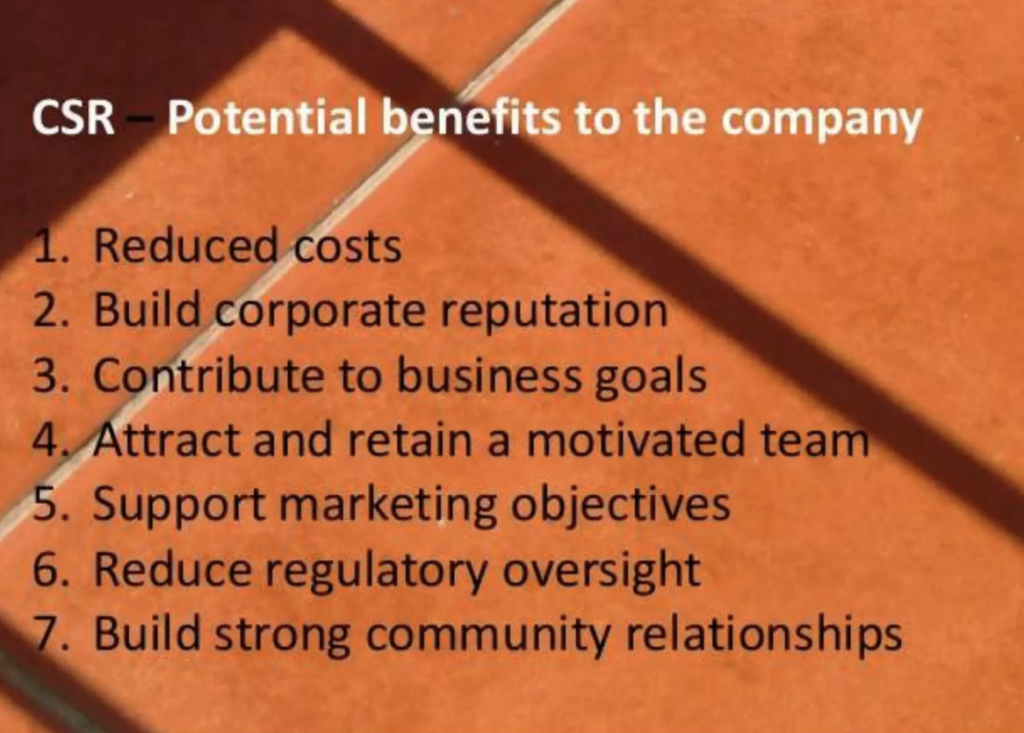 CSR BENEFITS TO THE COMPANY