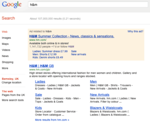 Search Results For H&Amp;M Consisting Of Results From Google Adwords