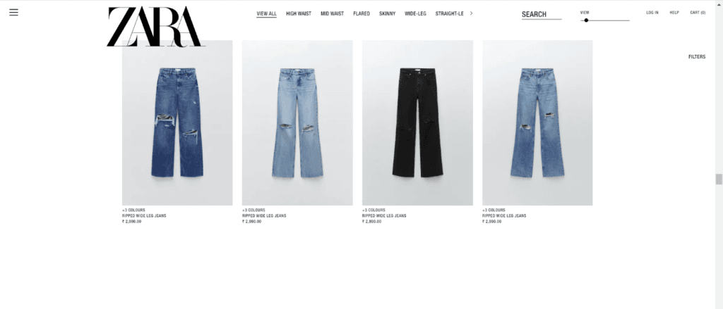 Products Page On Zara Website