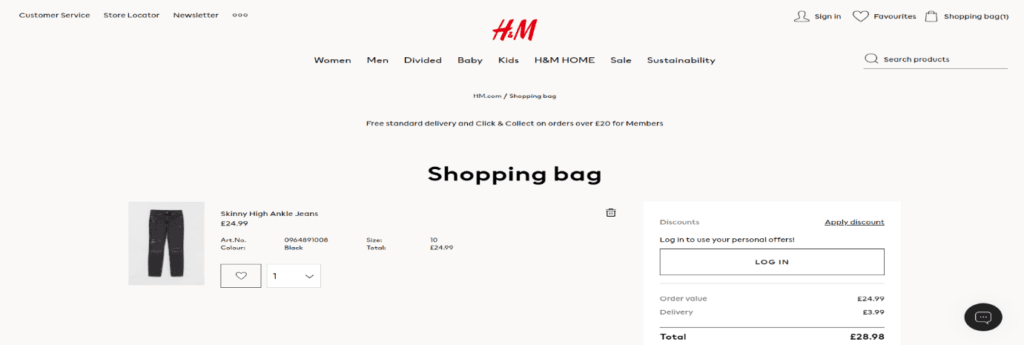 Cart Page On H&Amp;M Website